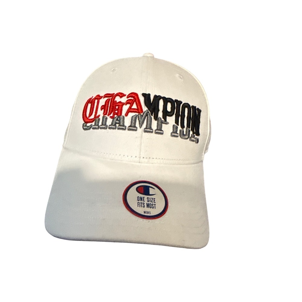 Champion Mens White Triple Logo Embroidered Strapback Baseball Cap Hat OSFM